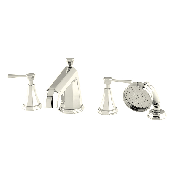 Deco 4 hole hob mounted bath mixer with handshower & lever taps