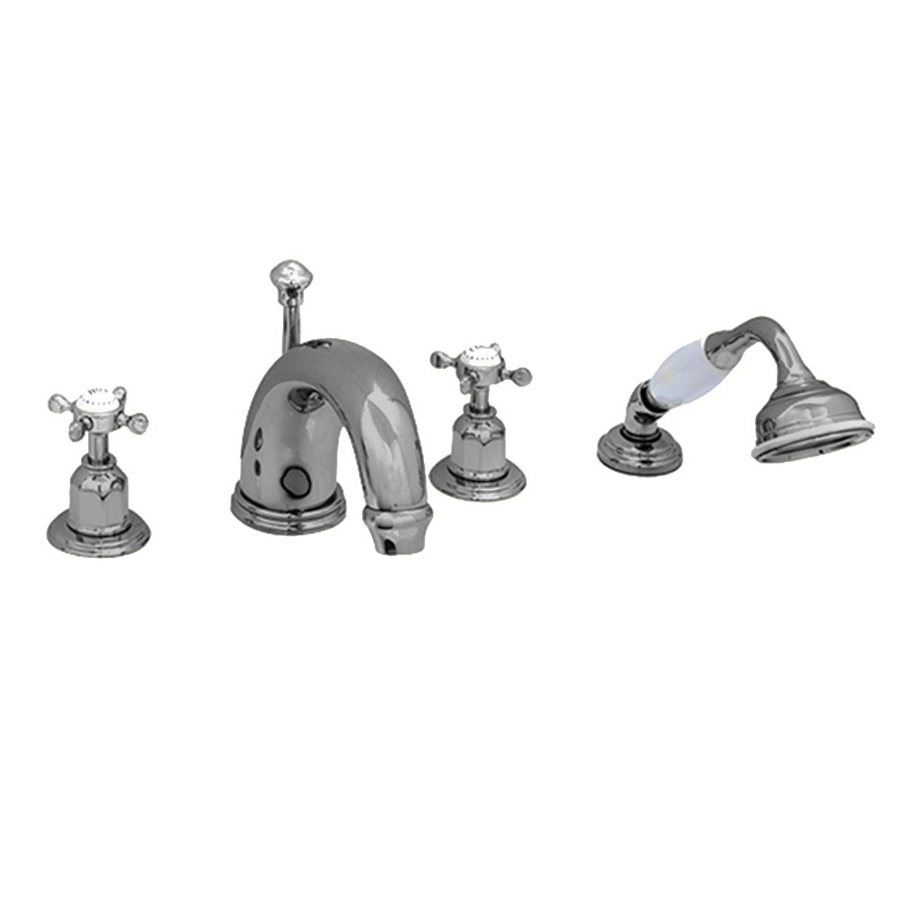 4 hole bath mixer with 180mm high spout, handshower & crosshead taps