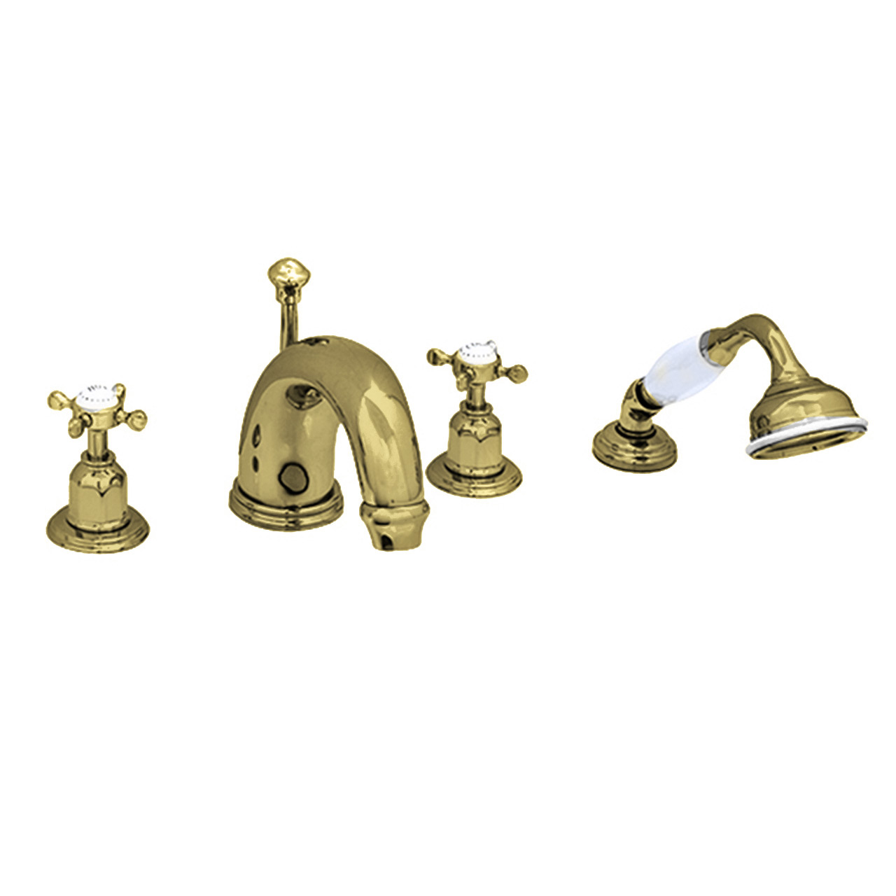 4 hole bath mixer with 255mm high spout, handshower & crosshead taps