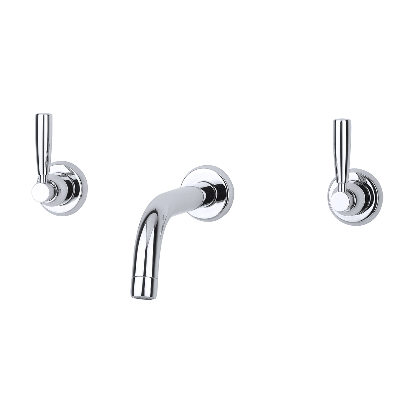 Langbourn wall-mounted basin mixer with modern spout & metal lever taps