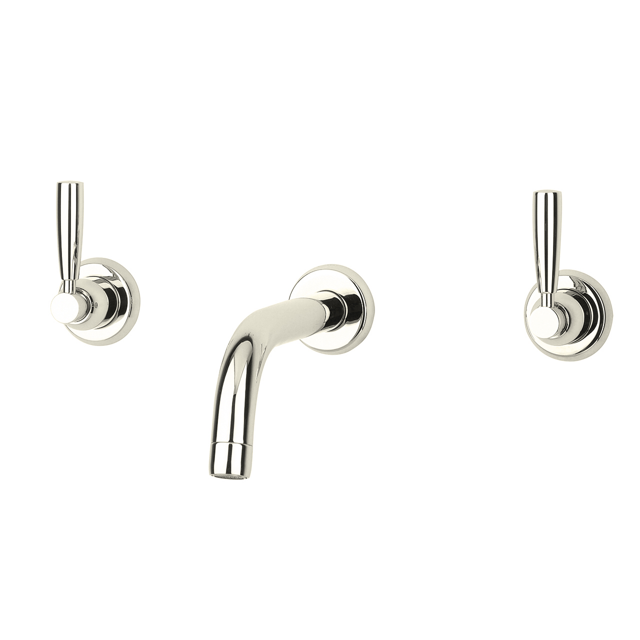 Langbourn wall-mounted basin mixer with modern spout & metal lever taps