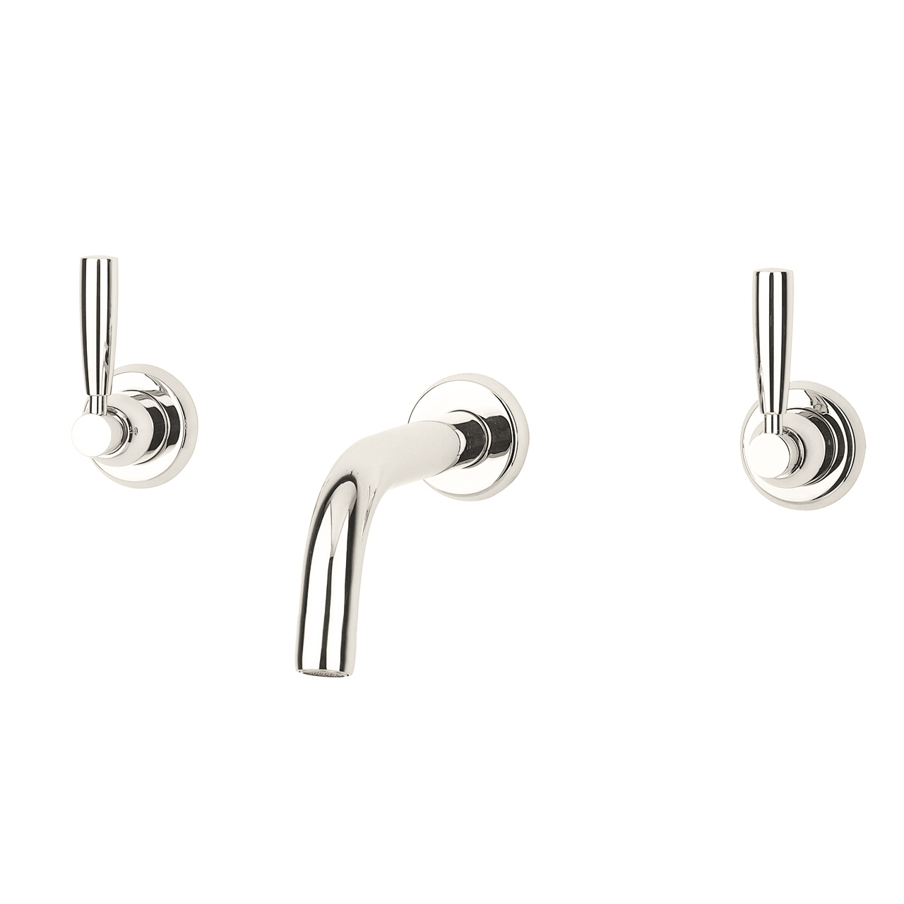 Langbourn wall-mounted basin mixer with modern spout & metal lever taps