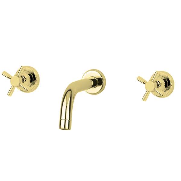 Langbourn wall-mounted basin mixer with modern spout & crosshead taps