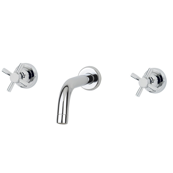 Langbourn wall-mounted basin mixer with modern spout & crosshead taps