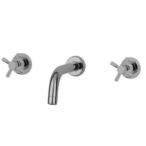 Langbourn wall-mounted basin mixer with modern spout & crosshead taps