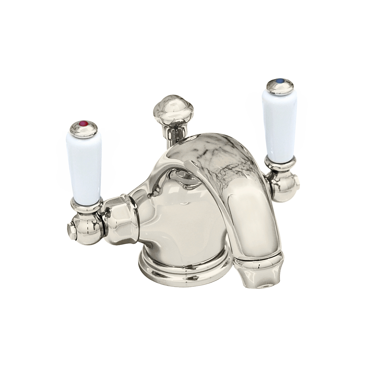 Monobloc basin mixer with white porcelain lever taps