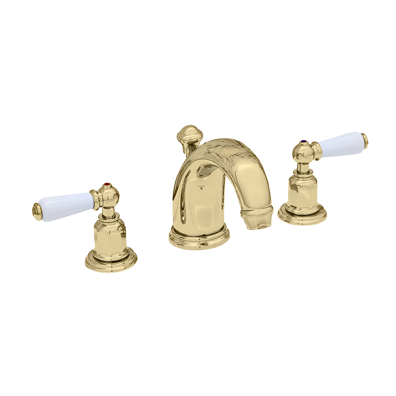 3 hole basin mixer with high spout & white porcelain lever taps