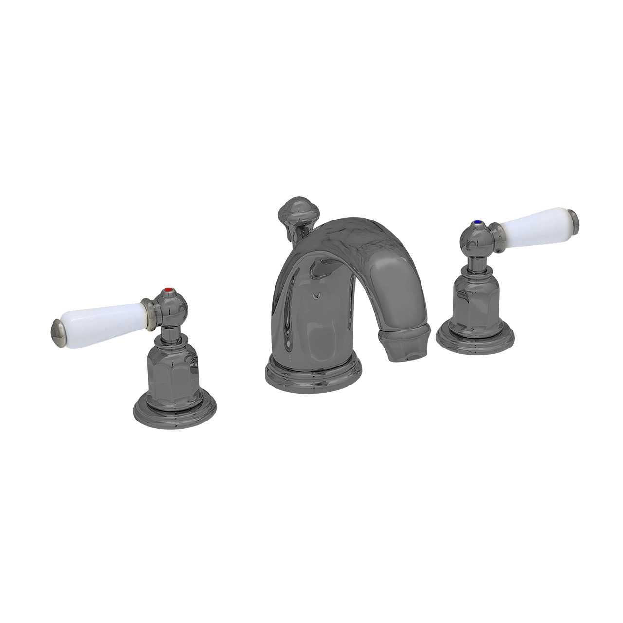 3 hole basin mixer with high spout & white porcelain lever taps