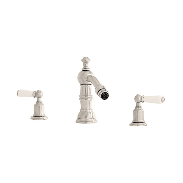 3 hole bidet tap set with white porcelain levers & pop-up waste