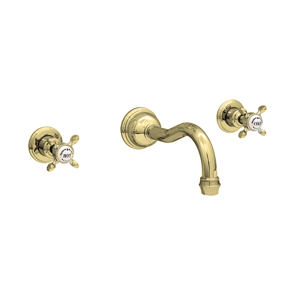 Wall-mounted basin mixer with country spout & crosshead taps