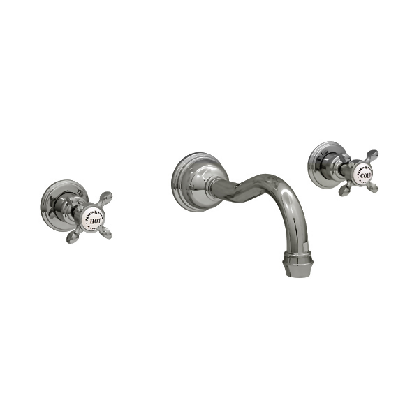 Wall-mounted basin mixer with country spout & crosshead taps