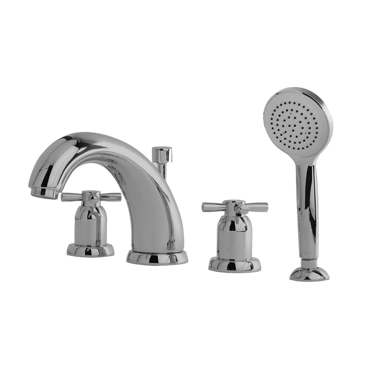 Langbourn 4 hole bath mixer with 175mm high spout, handshower & crosshead taps