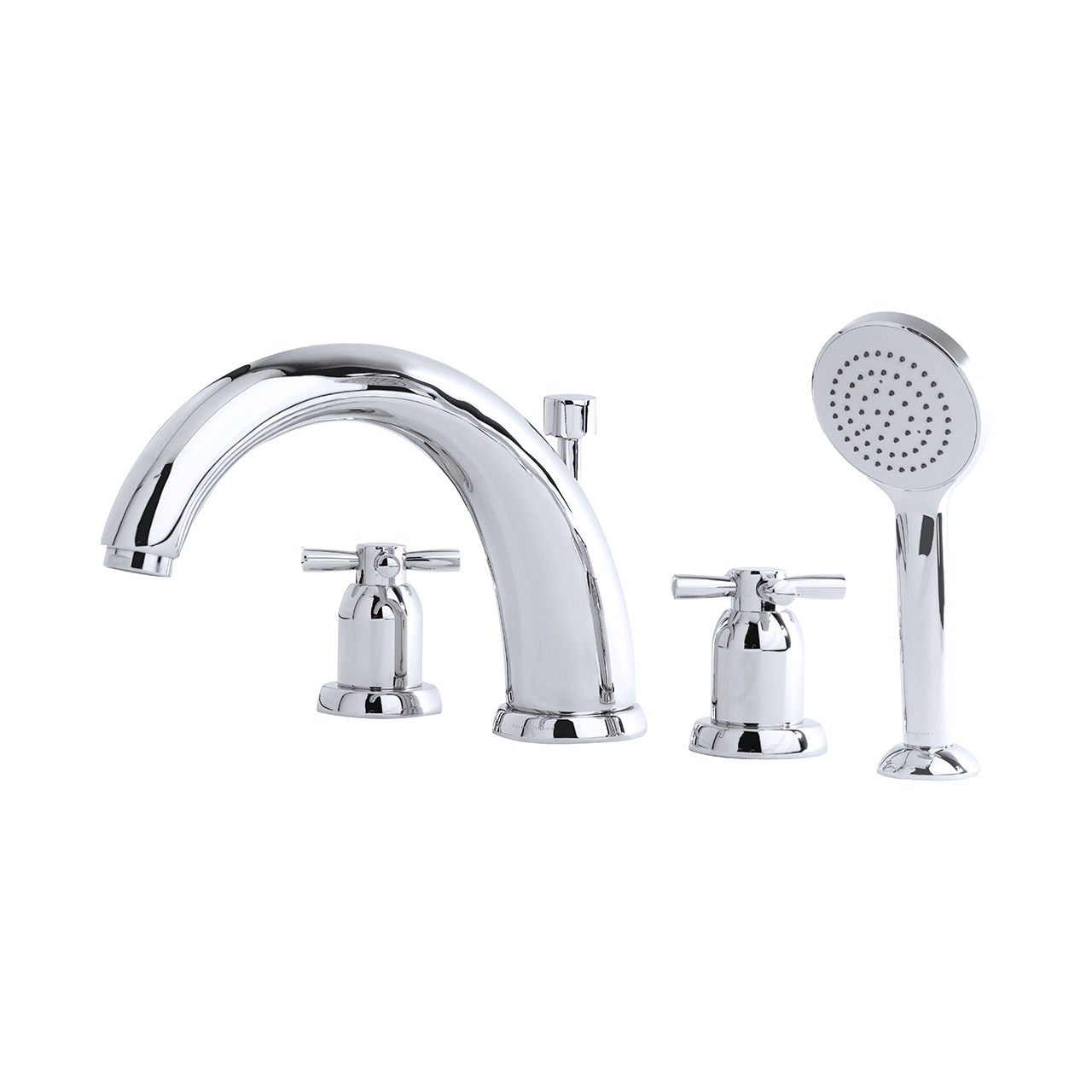 Langbourn 4 hole bath mixer with 260mm high spout, handshower & crosshead taps