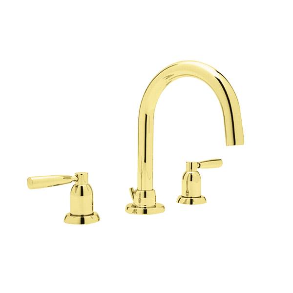 Langbourn 3 hole basin mixer with tubular spout & metal lever taps