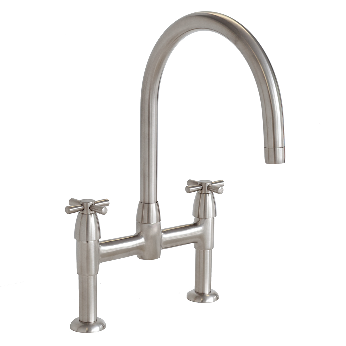 Io 2 hole bench mounted sink mixer with round spout & crosshead taps