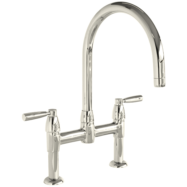 Io 2 hole bench mounted sink mixer with round spout & metal lever taps