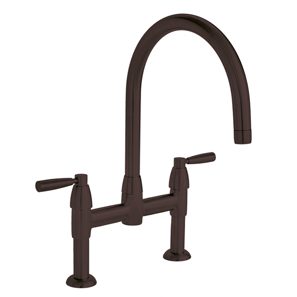 Io 2 hole bench mounted sink mixer with round spout & metal lever taps