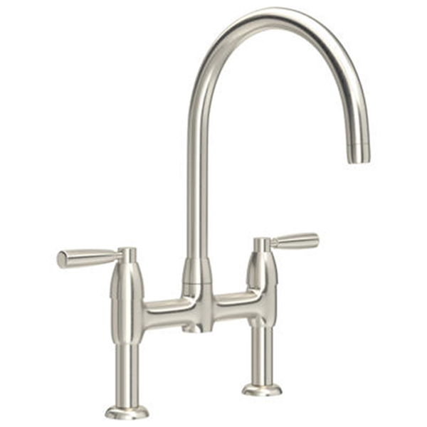 Io 2 hole bench mounted sink mixer with round spout & metal lever taps