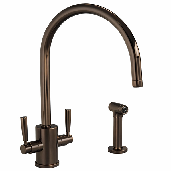Orbiq 1 hole sink mixer with round spout, metal lever taps & spray rinse