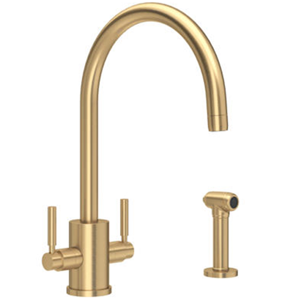 Orbiq 1 hole sink mixer with round spout, metal lever taps & spray rinse