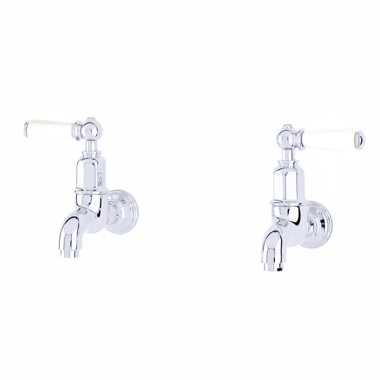 Mayan wall-mounted bibcock kitchen tap set with white porcelain levers