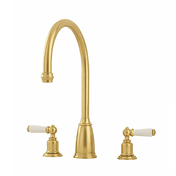 Athenian 3 hole sink mixer with porcelain lever taps