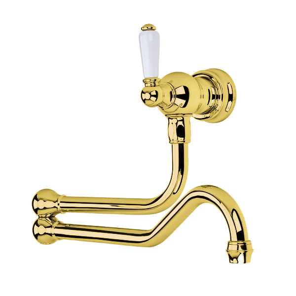Wall-mounted pot filler tap with traditional porcelain lever handle