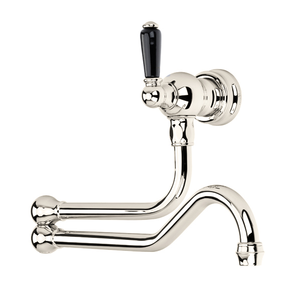 Wall-mounted pot filler tap with traditional porcelain lever handle