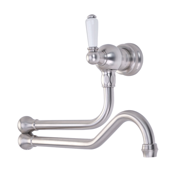 Wall-mounted pot filler tap with traditional porcelain lever handle