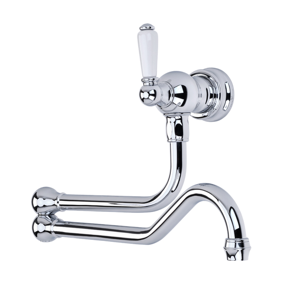 Wall-mounted pot filler tap with traditional porcelain lever handle