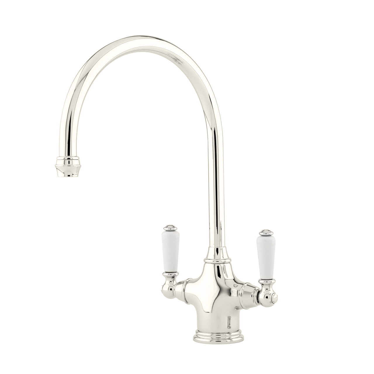 Phoenician 1 hole sink mixer with white porcelain lever taps