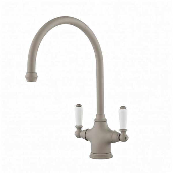 Phoenician 1 hole sink mixer with white porcelain lever taps
