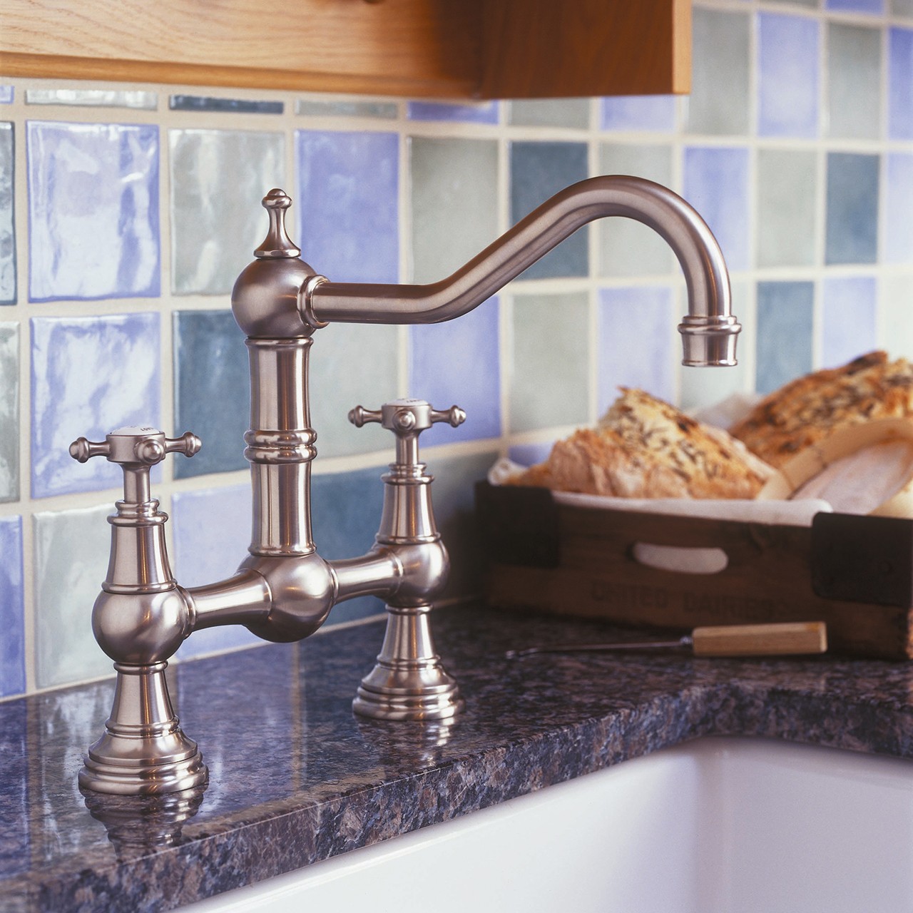 Provence country 2 hole sink mixer with crossheads
