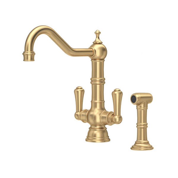 Picardie country 1 hole sink mixer with metal lever taps & spray rinse