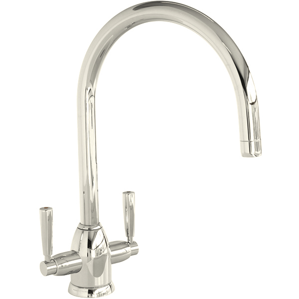 Oberon 1 hole sink mixer with round spout & metal lever taps