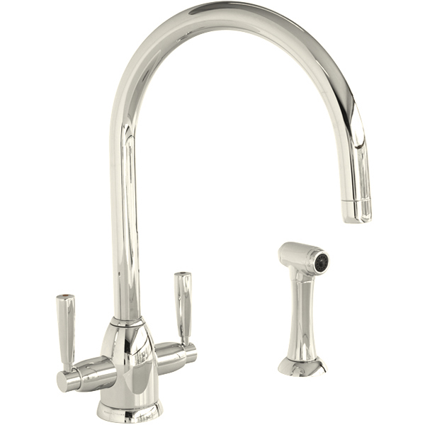 Oberon 1 hole sink mixer with round spout, lever taps & spray rinse