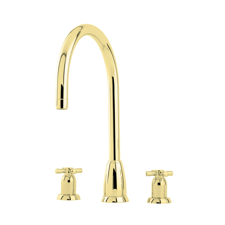 Callisto 3 hole sink mixer with round spout & crosshead taps