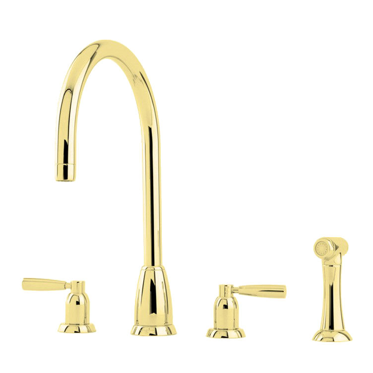 Callisto 4 hole sink mixer with round spout, metal lever taps & spray rinse