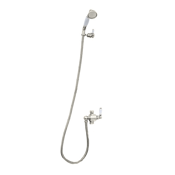 Riser mounted diverter handshower and hose sliding handshower bracket and wall stay