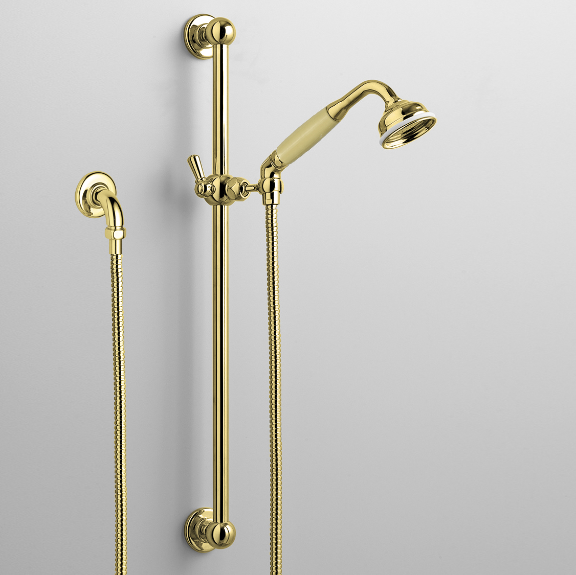 Rockwell rail shower with angled shower head & metal/coloured shower handle 