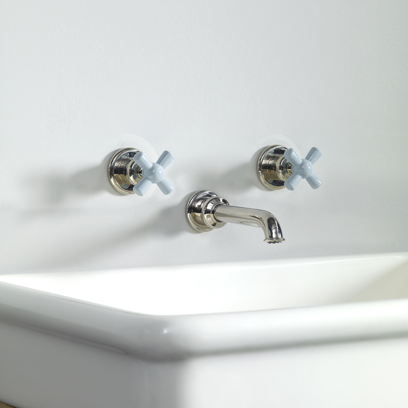 Rockwell wall-mounted basin mixer with 165mm tubular spout & metal/coloured crosshead taps