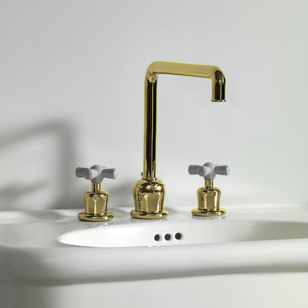 Rockwell 3 hole kitchen mixer with metal/coloured crosshead taps