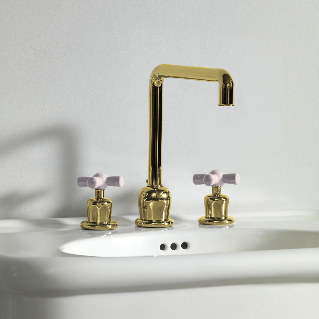 Rockwell 3 hole kitchen mixer with metal/coloured crosshead taps