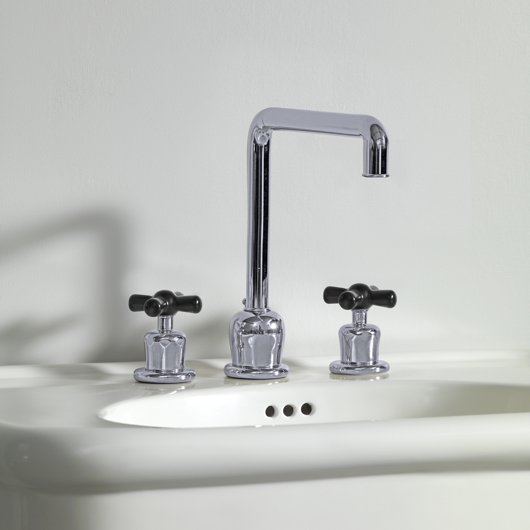 Rockwell 3 hole kitchen mixer with metal/coloured crosshead taps