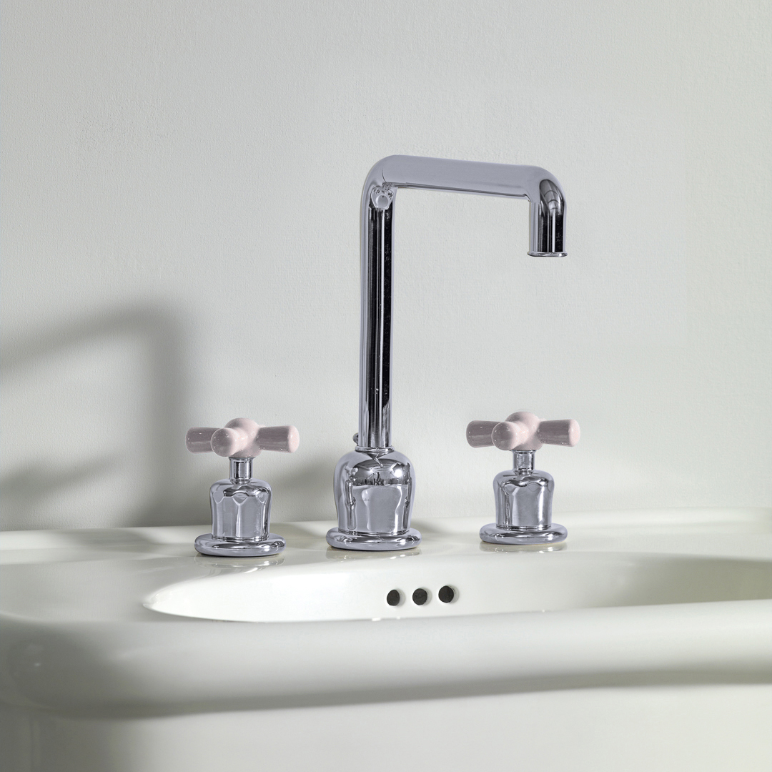 Rockwell 3 hole kitchen mixer with metal/coloured crosshead taps