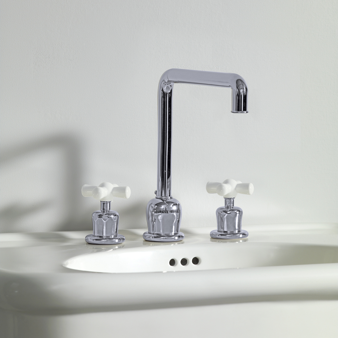 Rockwell 3 hole kitchen mixer with metal/coloured crosshead taps