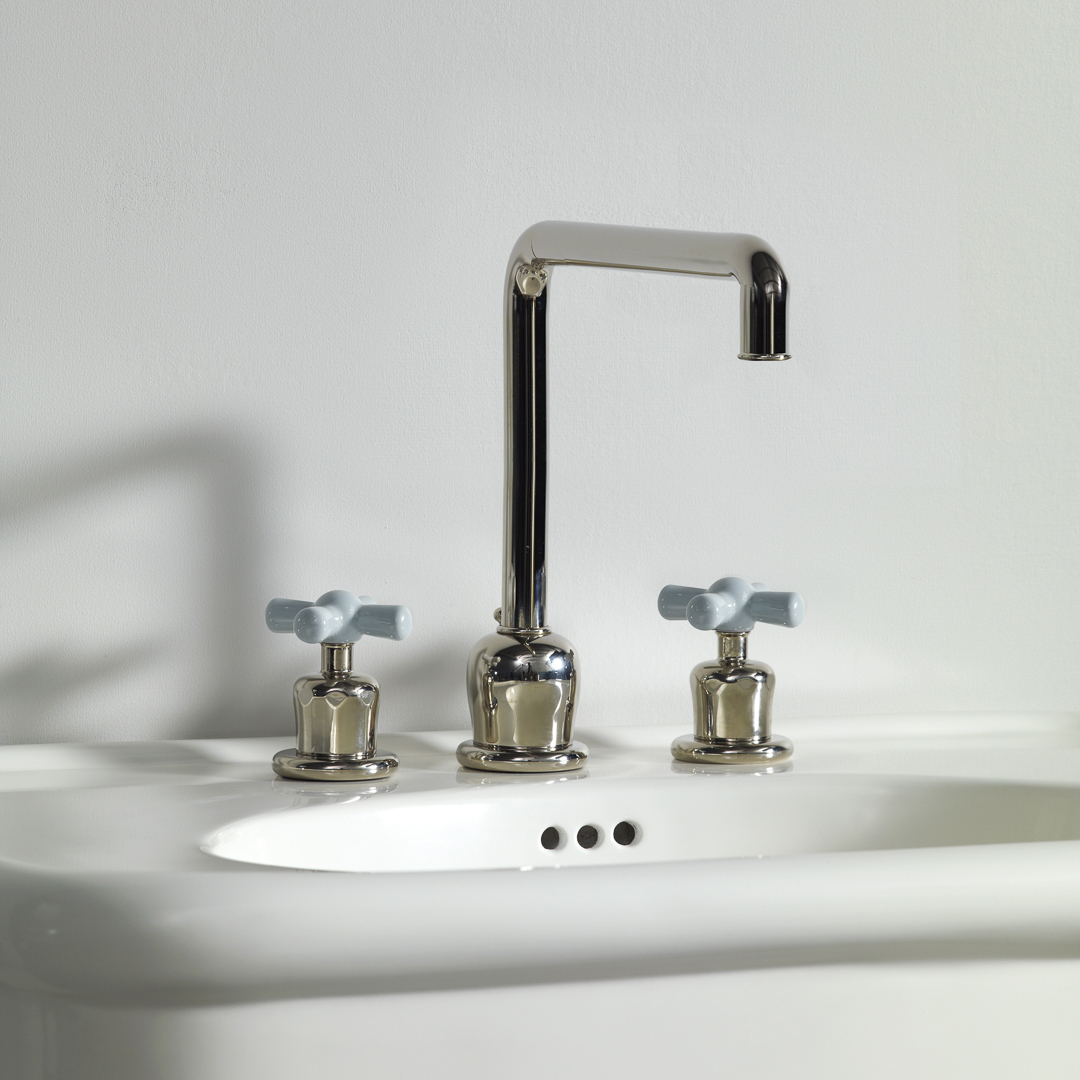 Rockwell 3 hole kitchen mixer with metal/coloured crosshead taps