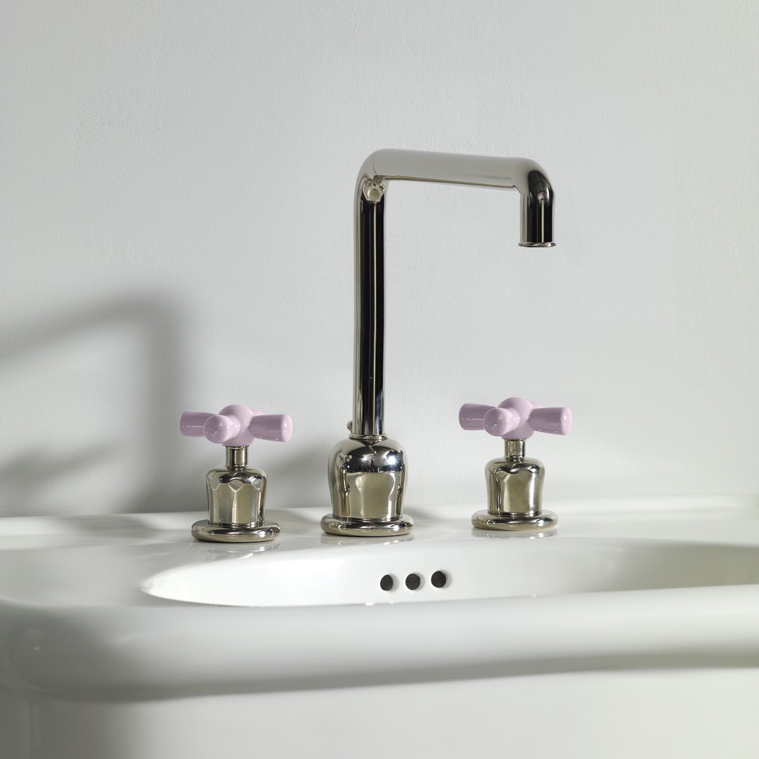 Rockwell 3 hole kitchen mixer with metal/coloured crosshead taps