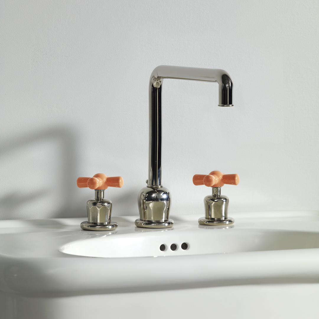 Rockwell 3 hole kitchen mixer with metal/coloured crosshead taps