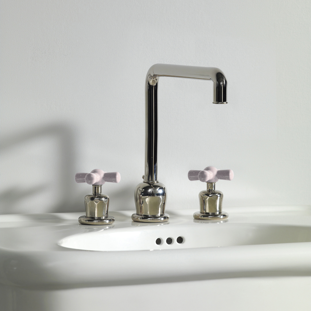 Rockwell 3 hole kitchen mixer with metal/coloured crosshead taps